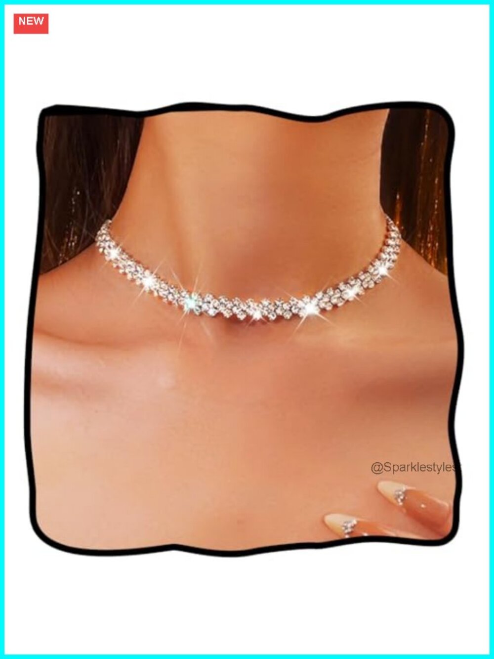 Rhinestone Choker Necklace Silver Diamond Chain Adjustable Women Jewelry